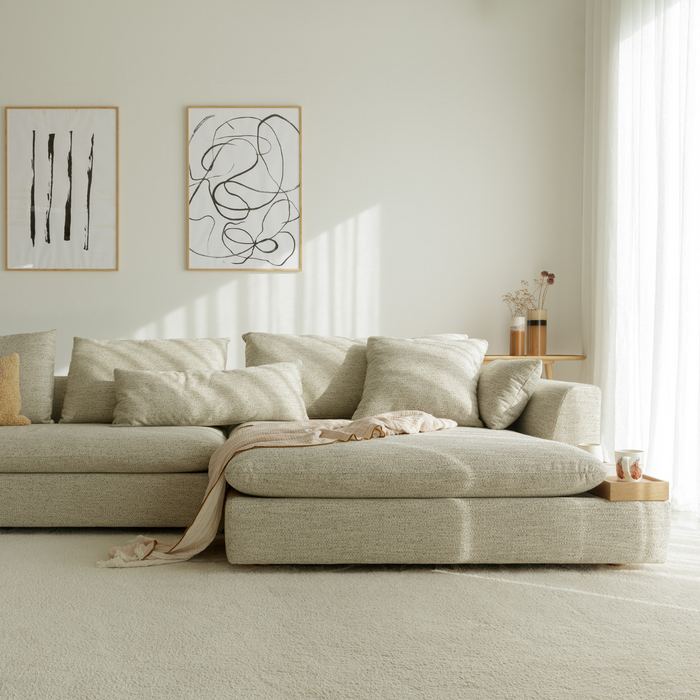 Natural 4-seater sofa with tray - Milou