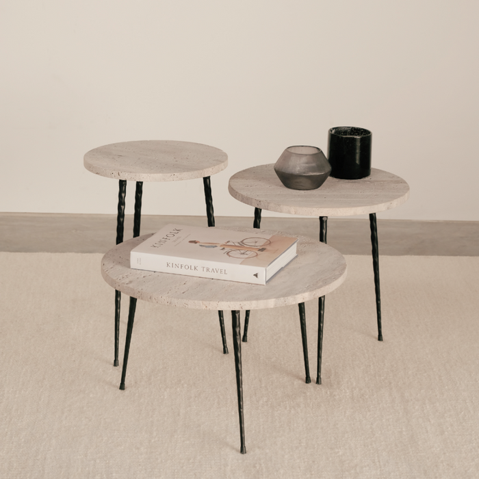 Elegante salontafel - Wit travertin - mat zwarte poten H32
