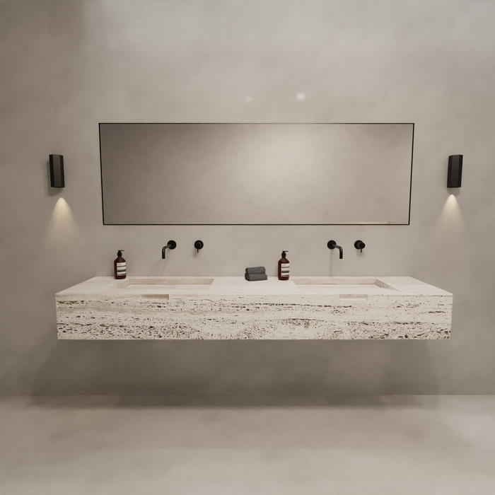 Bathroom cabinet Loudun with double sink - White Travertine - 210 cm