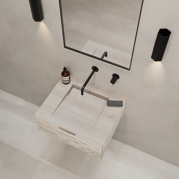 Mueble de baño Loudun - Lavabo simple - Travertino blanco - 80 cm