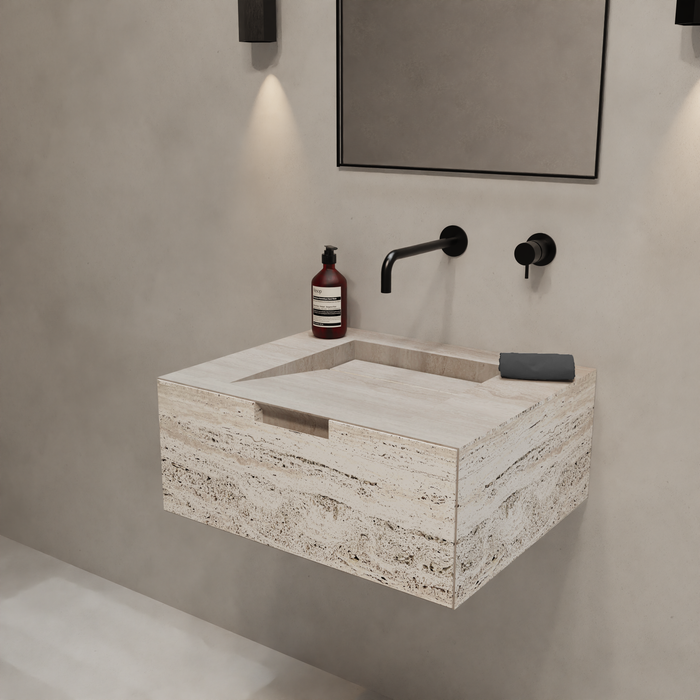 Mueble de baño Loudun - Lavabo simple - Travertino blanco - 80 cm