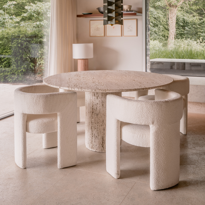 Nana - Table à manger ronde - Travertin - Blanc - 140 cm