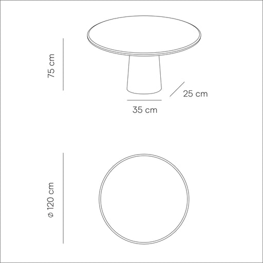 Technische tekening eettafel Legna in 120 cm.ALT