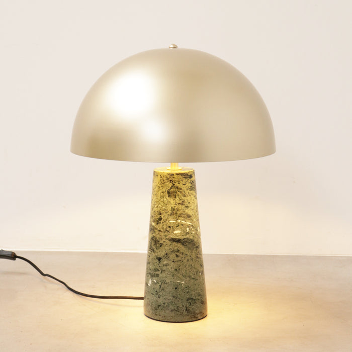 Bordlampe Merit - Messing Skærm - Grøn Marmor Fod - Ø40/H55cm