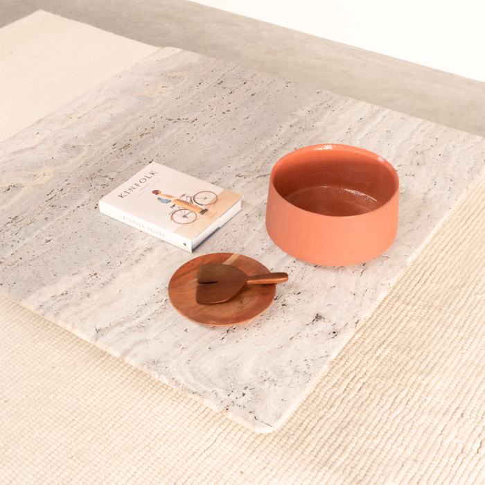 Toulouse coffee table Travertine - White sandstone sandblasted - Round edge