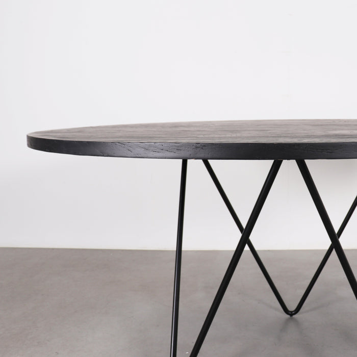 Rundt spisebord med træplade - Sort - Ø150cm
