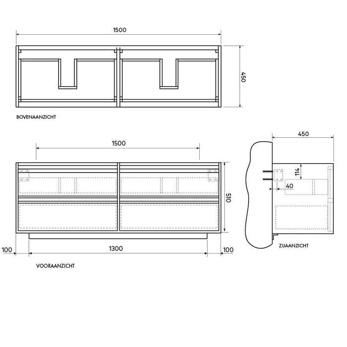 Mueble de baño Fien Roble - Lavabo y plato de terrazo - 150 cm